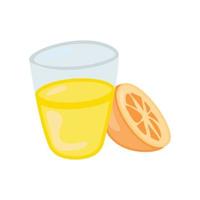 ilustración de diseño plano de un vaso de jugo de naranja y una rodaja de naranja. vector