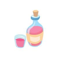 Bottle of liquid medicine with measuring cup flat vector illustration