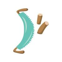 flat design illustration of a two-man crosscut saw with a wooden handle. vector