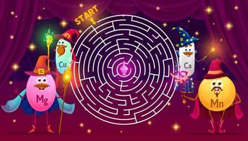 Vitamins and minerals mage characters maze game vector