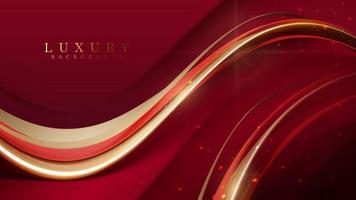 Red luxury background with golden curve decoration with glitter light effect elements and bokeh. vector