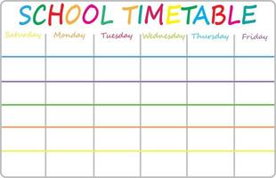 School timetable template.Hand drawn. Classroom timetable. Plan note education. Planner, table class. Child, academic template. Organizer paper weekly. Vector EPS 10 illustration.