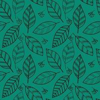 Vector seamless pattern of leaves on an emerald background.Seamless vector flower wallpaper.Decorative vintage pattern in an abstract style with leaves.Two-tone ornament with black leaves.