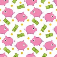 A piggy bank icon in a flat style, highlighted on a white background. Vector illustration with seamless pattern.A set of piggy banks. Making money, saving, investing, business advertising.