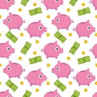 A piggy bank icon in a flat style, highlighted on a white background. Vector illustration with seamless pattern.A set of piggy banks. Making money, saving, investing, business advertising.