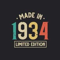 Vintage 1934 birthday, Made in 1934 Limited Edition vector