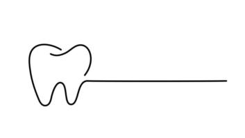 icono del logotipo del diente y línea de texto para la plantilla de diseño de cuidado dental de dentista o estomatología. símbolo de diente de contorno de línea negra aislado vectorial para clínica dental o centro médico de odontología y pasta de dientes vector