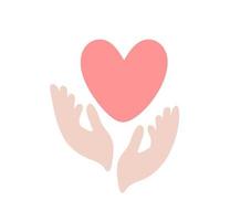 la mano de la mujer beige vectorial toma el icono del logotipo del corazón rojo. animar a donar. idea conceptual de donación o ayuda con medicamentos. detener la guerra en ucrania