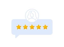 Woman satisfied customer give rating 5 stars. People feedback vector illustration by giving 5 star rating. Flat girl online shopping with give 5 rating and review