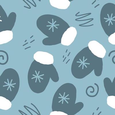 mittens with snowflake seamless pattern. hand drawn doodle. , cartoon, minimalism. wallpaper, wrapping paper, textile, banner. winter, clothing accessory new year christmas cozy hygge