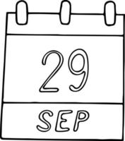 calendario dibujado a mano en estilo garabato. 29 de septiembre. día mundial del corazón, fecha. icono, elemento adhesivo para el diseño. planificación, vacaciones de negocios vector