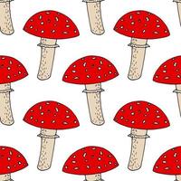 fly agaric seamless pattern. wallpaper, textile, background, wrapping paper. sketch hand drawn doodle. . mushroom forest poisonous inedible vector