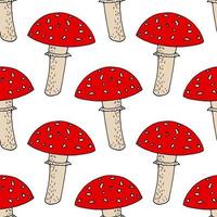 fly agaric seamless pattern. wallpaper, textile, background, wrapping paper. sketch hand drawn doodle. . mushroom forest poisonous inedible vector