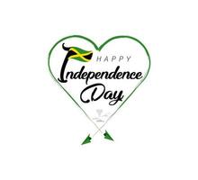 happy independence day of Jamaica. Airplane draws cloud from heart. National flag vector illustration on white background.