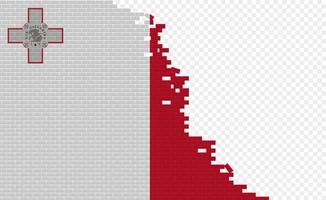 Malta flag on broken brick wall. Empty flag field of another country. Country comparison. Easy editing and vector in groups.