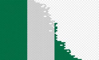 Nigeria flag on broken brick wall. Empty flag field of another country. Country comparison. Easy editing and vector in groups.