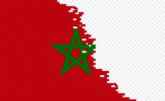 Morocco flag on broken brick wall. Empty flag field of another country. Country comparison. Easy editing and vector in groups.