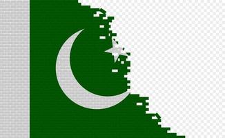 Pakistan flag on broken brick wall. Empty flag field of another country. Country comparison. Easy editing and vector in groups.