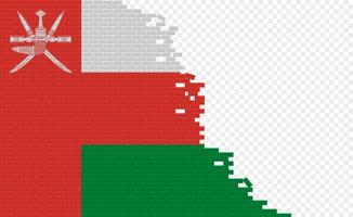 Oman flag on broken brick wall. Empty flag field of another country. Country comparison. Easy editing and vector in groups.