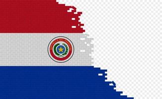 Paraguay flag on broken brick wall. Empty flag field of another country. Country comparison. Easy editing and vector in groups.