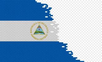 Nicaragua flag on broken brick wall. Empty flag field of another country. Country comparison. Easy editing and vector in groups.