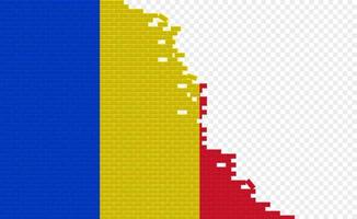 Romania flag on broken brick wall. Empty flag field of another country. Country comparison. Easy editing and vector in groups.