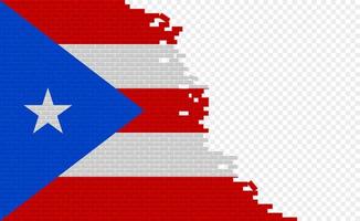 Puerto Rico flag on broken brick wall. Empty flag field of another country. Country comparison. Easy editing and vector in groups.