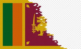 Sri Lanka flag on broken brick wall. Empty flag field of another country. Country comparison. Easy editing and vector in groups.