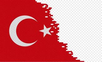 Turkey flag on broken brick wall. Empty flag field of another country. Country comparison. Easy editing and vector in groups.