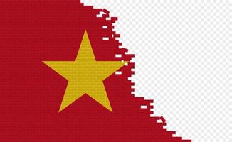 Vietnam flag on broken brick wall. Empty flag field of another country. Country comparison. Easy editing and vector in groups.
