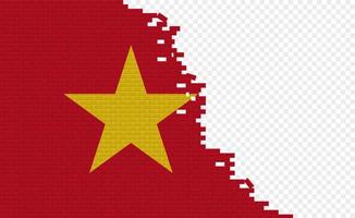 Vietnam flag on broken brick wall. Empty flag field of another country. Country comparison. Easy editing and vector in groups.