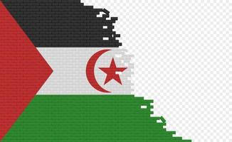 Western Sahara flag on broken brick wall. Empty flag field of another country. Country comparison. Easy editing and vector in groups.