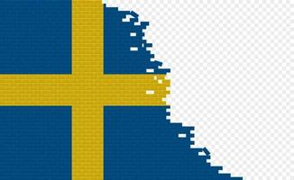 Sweden flag on broken brick wall. Empty flag field of another country. Country comparison. Easy editing and vector in groups.