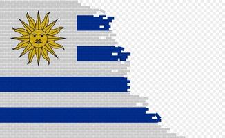 Uruguay flag on broken brick wall. Empty flag field of another country. Country comparison. Easy editing and vector in groups.