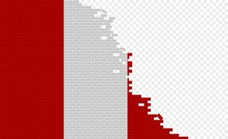 Peru flag on broken brick wall. Empty flag field of another country. Country comparison. Easy editing and vector in groups.