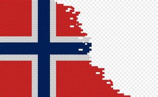 Norway flag on broken brick wall. Empty flag field of another country. Country comparison. Easy editing and vector in groups.