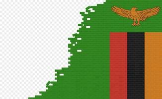 bandera de zambia en la pared de ladrillos rotos. campo de bandera vacío de otro país. comparación de países. fácil edición y vector en grupos.