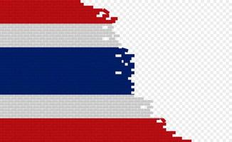 Thailand flag on broken brick wall. Empty flag field of another country. Country comparison. Easy editing and vector in groups.