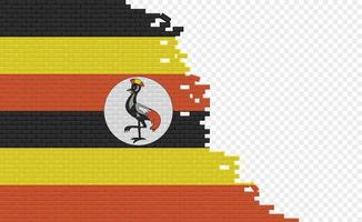 Uganda flag on broken brick wall. Empty flag field of another country. Country comparison. Easy editing and vector in groups.