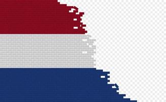 Netherlands flag on broken brick wall. Empty flag field of another country. Country comparison. Easy editing and vector in groups.