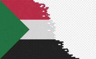 Sudan flag on broken brick wall. Empty flag field of another country. Country comparison. Easy editing and vector in groups.