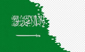 Saudi Arabia flag on broken brick wall. Empty flag field of another country. Country comparison. Easy editing and vector in groups.