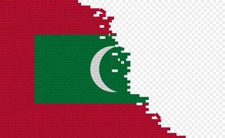 Maldives flag on broken brick wall. Empty flag field of another country. Country comparison. Easy editing and vector in groups.