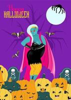 Happy Halloween banner or party invitation background.Vampire. Funny terrifying character for Halloween. vector