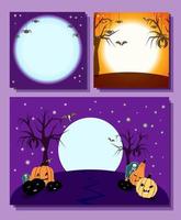 Halloween background of spider and web. Scary ghost isolated on orange and purple vector