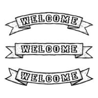 Collection set hand drawn welcome typography with ribbon vector