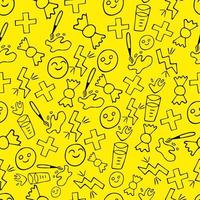 Seamless pattern of black school doodles on a yellow background. vector