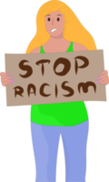 boos vrouw met een poster Bij een rally. hou op racisme poster. de blond met de poster. png