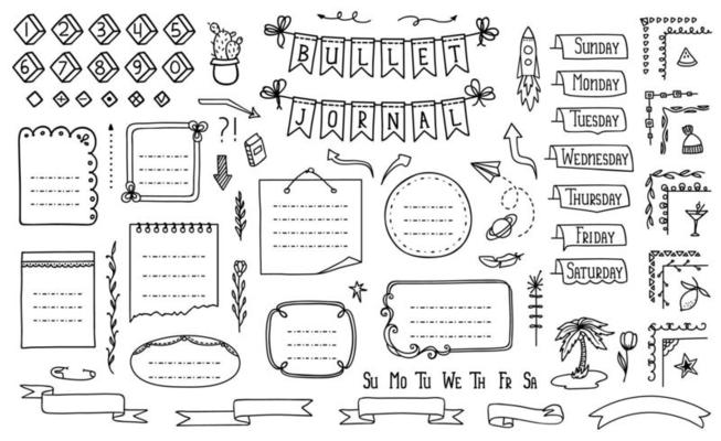Bullet journal doodle diary calendar elements