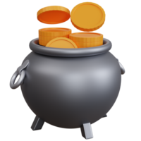 3d rendering silver pot with coin isolated png